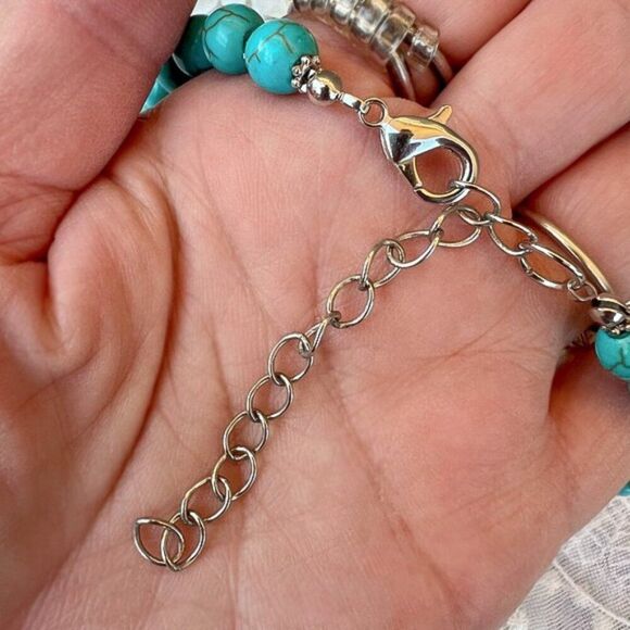 Turquoise Beaded Necklace with Silver Accents 18.5" - 21" - Picture 6 of 7